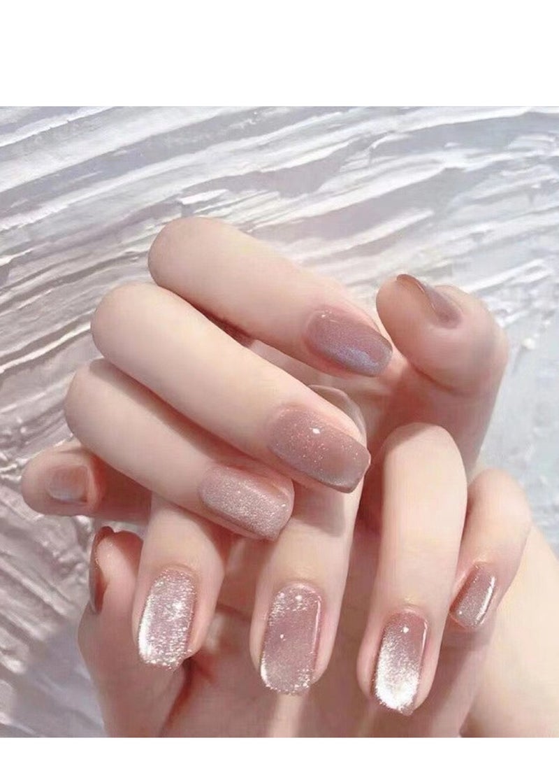 سينران 24pcs لطيف النمط قصيرة الصحافة على الأظافر | الجليد شفاف الوردي عيون القط | اليدوية التبييض تدرج الأظافر المزيفة للنساء - Image 1