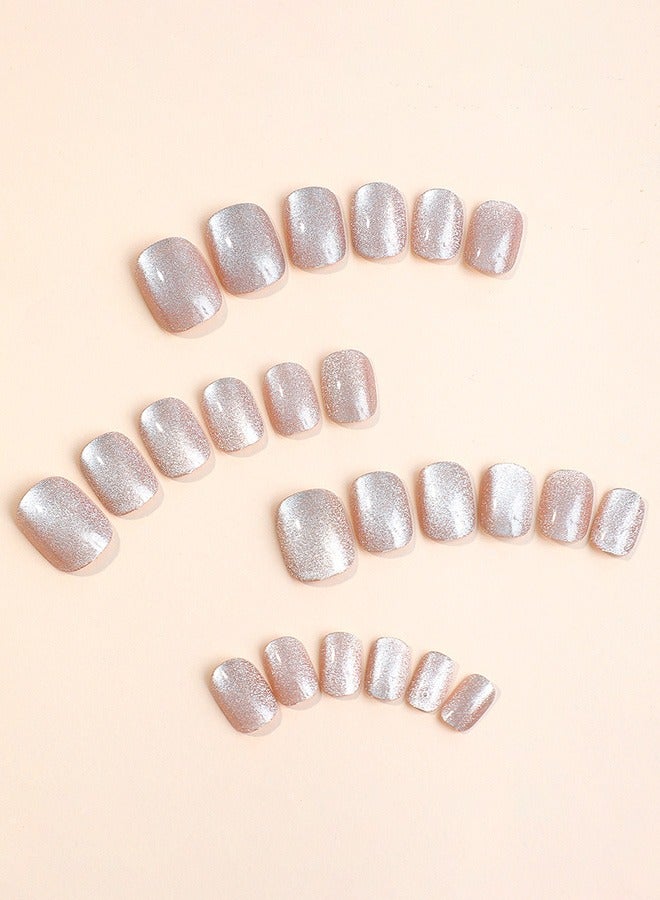 سينران 24pcs لطيف النمط قصيرة الصحافة على الأظافر | الجليد شفاف الوردي عيون القط | اليدوية التبييض تدرج الأظافر المزيفة للنساء - Image 3