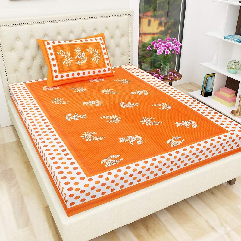 Doraya Jaipuri Rajasthani Traditional Sanganeri Printed Cotton Single Size Bedsheet with 1 Pillow Cover - Image 1