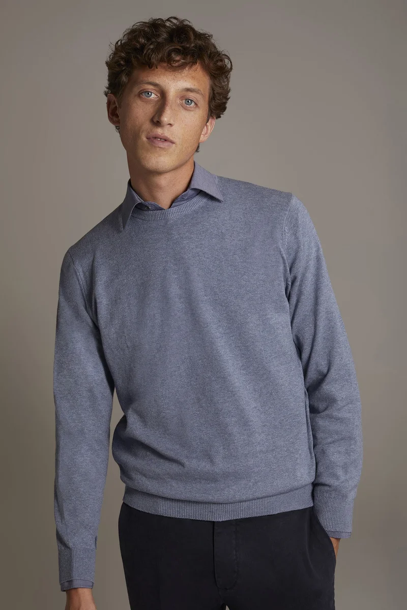 Doppelganger Grey Wool blend round neck sweater - Steel for Men | Best Price UAE