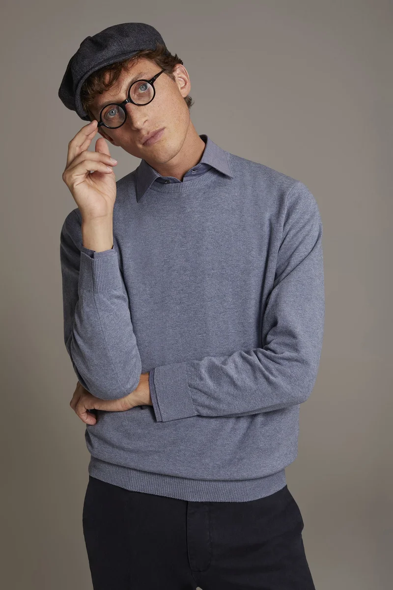 Wool blend round neck sweater - Steel