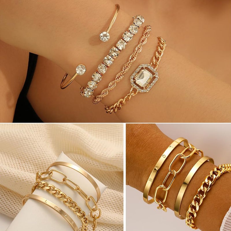 IFNODO 57pcs Gold Jewelry Set With 3 PCS Necklace, 12 PCS Bracelet,20pcs Hoop Stud Earrings,22pcs rings set For Women For Birthday Gifts (gold color-57) - Image 2