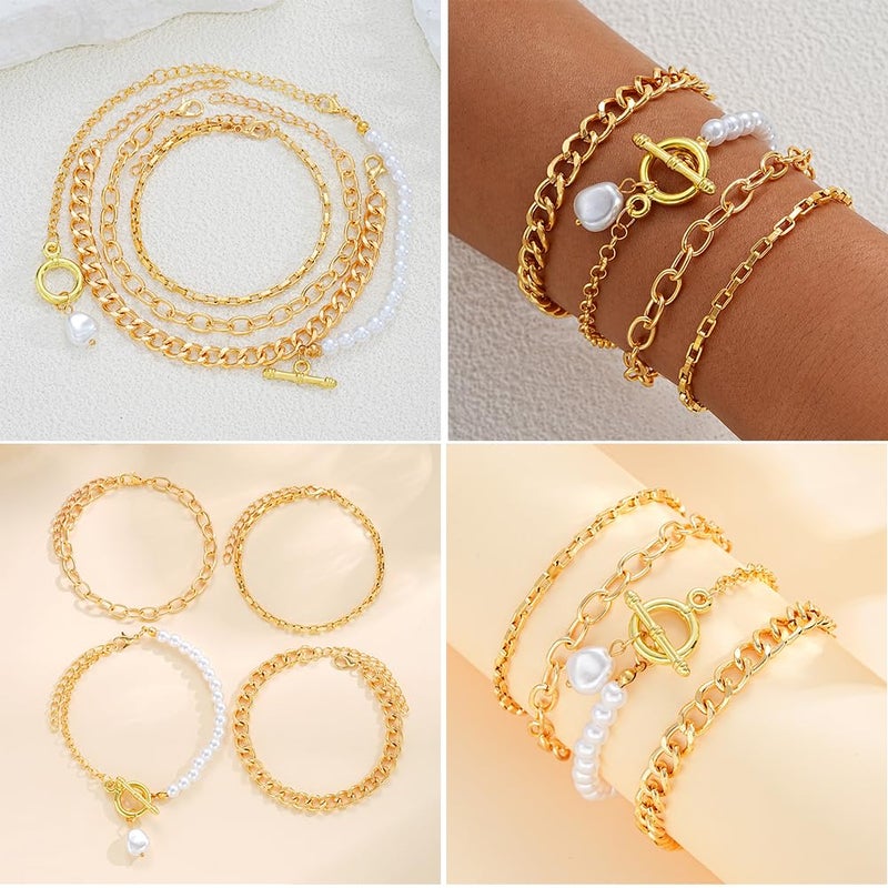 IFNODO 57pcs Gold Jewelry Set With 3 PCS Necklace, 12 PCS Bracelet,20pcs Hoop Stud Earrings,22pcs rings set For Women For Birthday Gifts (gold color-57) - Image 5