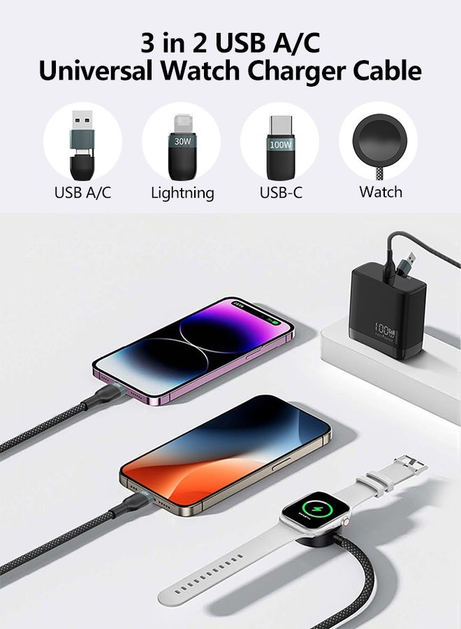 TSYO 3 in 2 Multi Charging Cable for iPhone & iWatch, 4Ft Magnetic Wireless Apple Watch Charger USB C Cable Universal Travel Charger Nylon Braided for iWatch Ultra/SE/9-1/ & iPhone 16-11 - Image 2