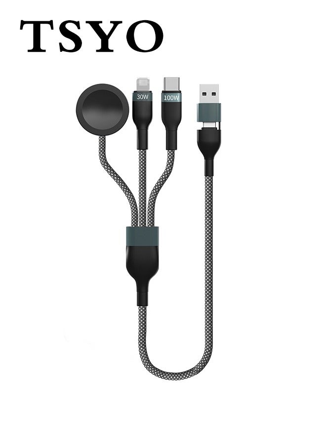 TSYO 3 in 2 Multi Charging Cable for iPhone & iWatch, 4Ft Magnetic Wireless Apple Watch Charger USB C Cable Universal Travel Charger Nylon Braided for iWatch Ultra/SE/9-1/ & iPhone 16-11 - Image 1