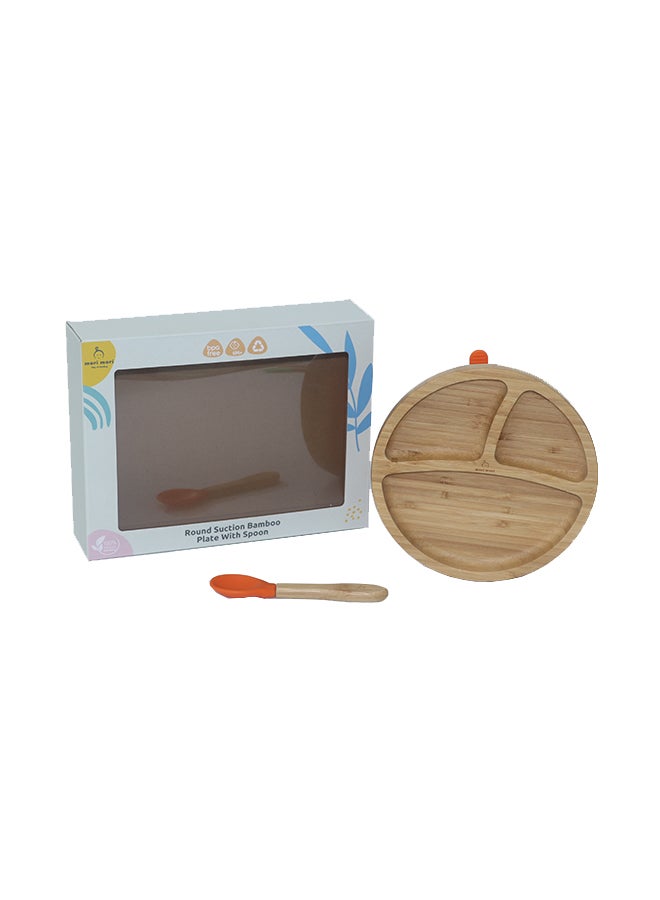 Mori Mori Round Plate With Spoon And Silicone Suction - Orange - Image 1