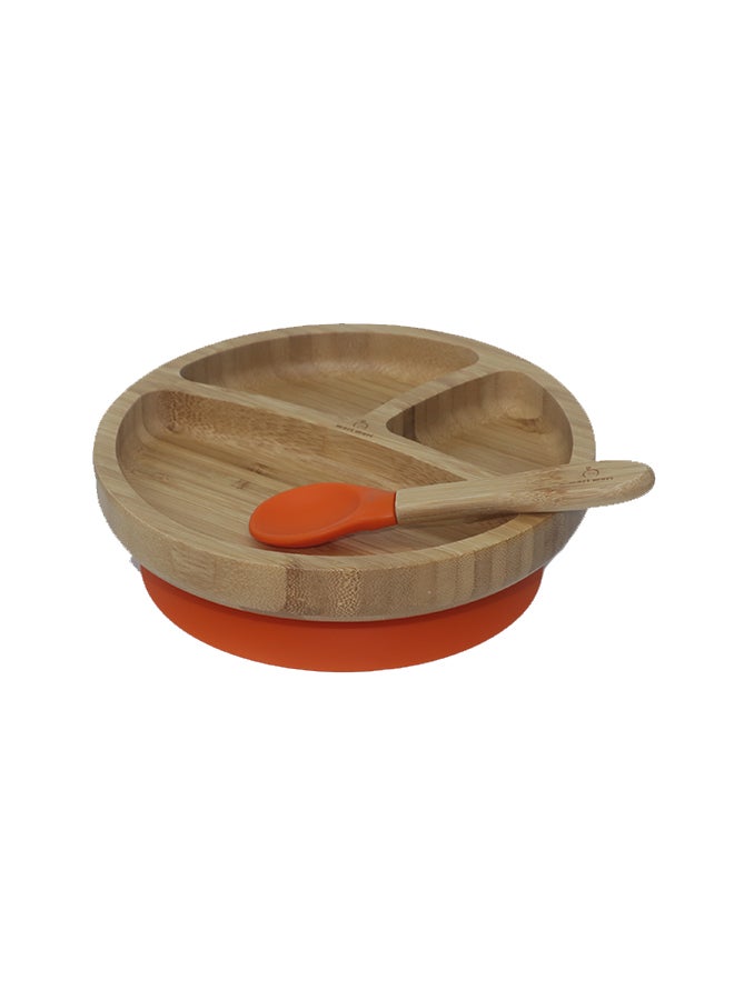 Mori Mori Round Plate With Spoon And Silicone Suction - Orange - Image 2
