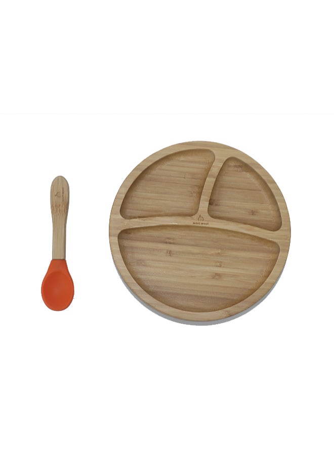 Mori Mori Round Plate With Spoon And Silicone Suction - Orange - Image 5