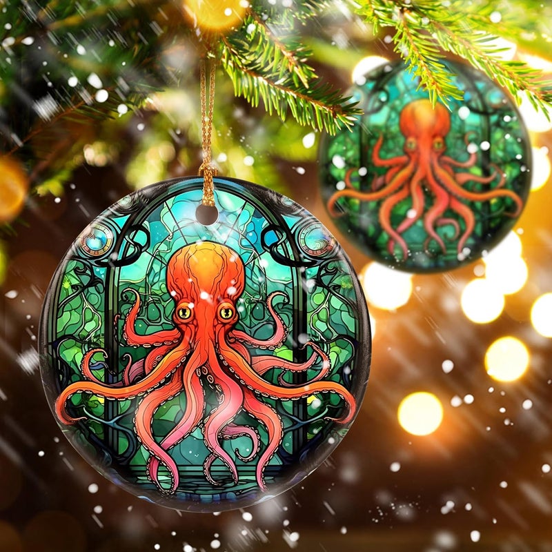 Touber Christmas Ornament, Christmas Decoration, Holiday Present Idea, Heirloom Keepsake, Round Ceramic, Gift Exchange, Gift Idea, Octopus - Image 4