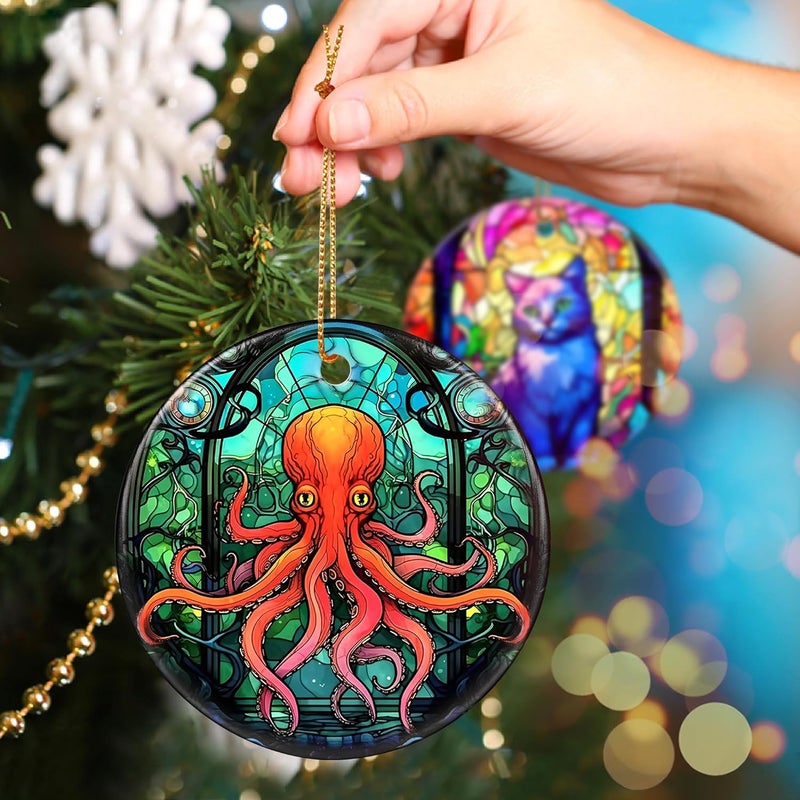 Touber Christmas Ornament, Christmas Decoration, Holiday Present Idea, Heirloom Keepsake, Round Ceramic, Gift Exchange, Gift Idea, Octopus - Image 5