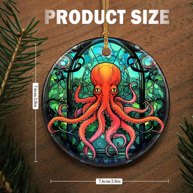 Touber Christmas Ornament, Christmas Decoration, Holiday Present Idea, Heirloom Keepsake, Round Ceramic, Gift Exchange, Gift Idea, Octopus - Image 2
