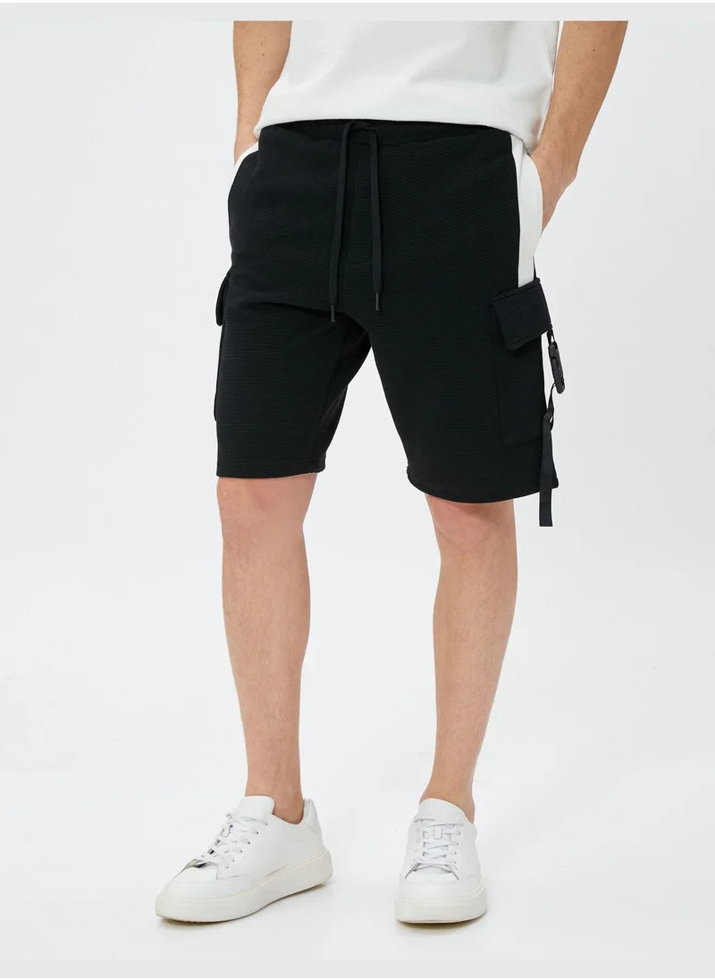 كوتون Cargo Shorts Pockets Button Ribbed Color Contrast