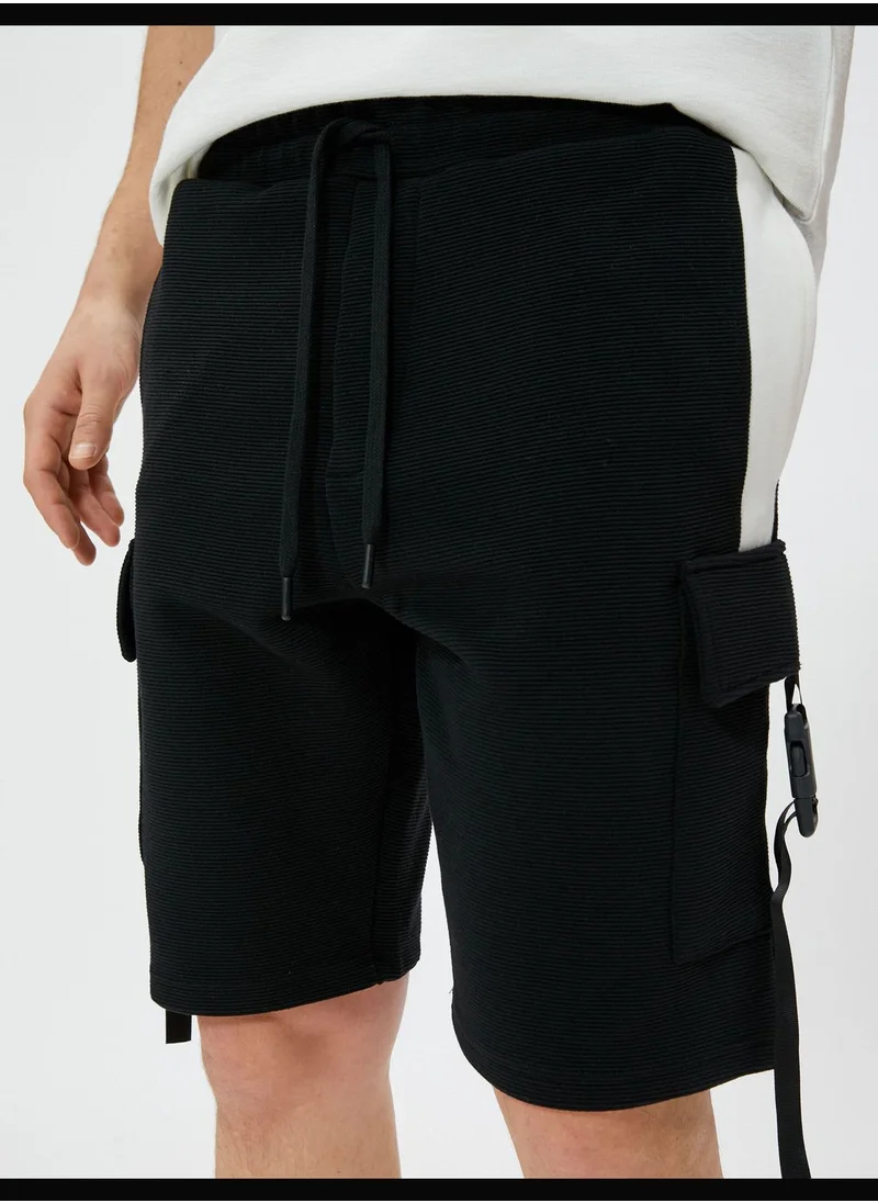 كوتون Cargo Shorts Pockets Button Ribbed Color Contrast
