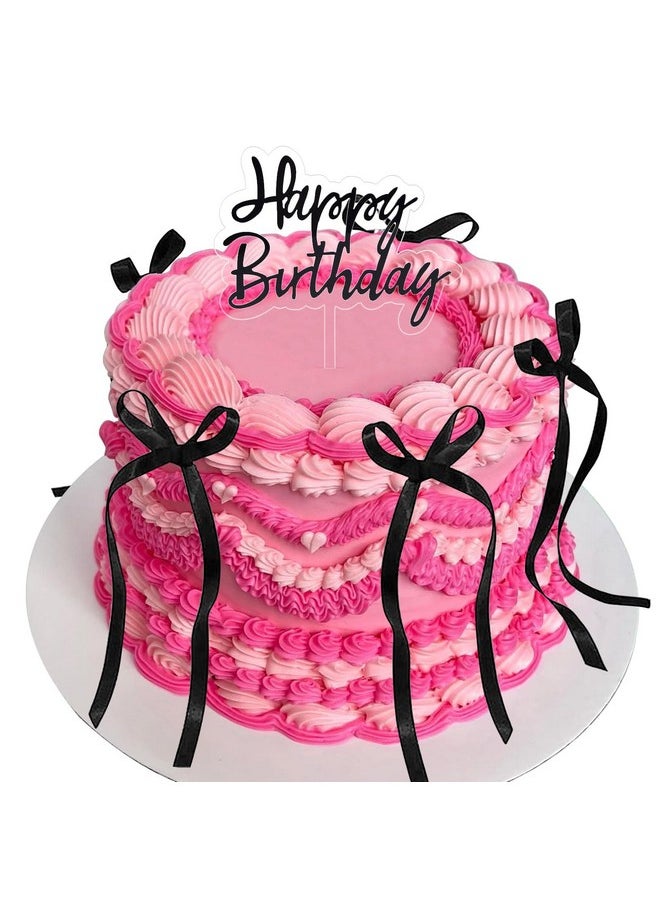 yuboo yuboo 10 Pcs Bow Cake Topper, Ribbion Small Black Bows for Cake with Happy Birthday Sign, Coquette Themed Party Baby Shower Wedding Mother Day Cake Decorations Party Supplies,Bows for Cakes  - Image 1