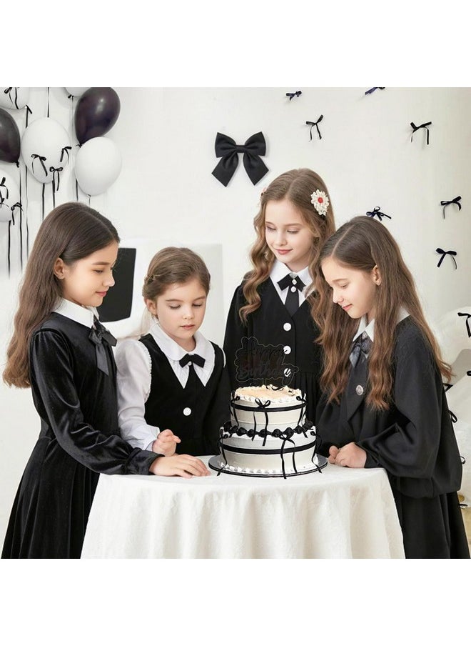 yuboo yuboo 10 Pcs Bow Cake Topper, Ribbion Small Black Bows for Cake with Happy Birthday Sign, Coquette Themed Party Baby Shower Wedding Mother Day Cake Decorations Party Supplies,Bows for Cakes  - Image 5