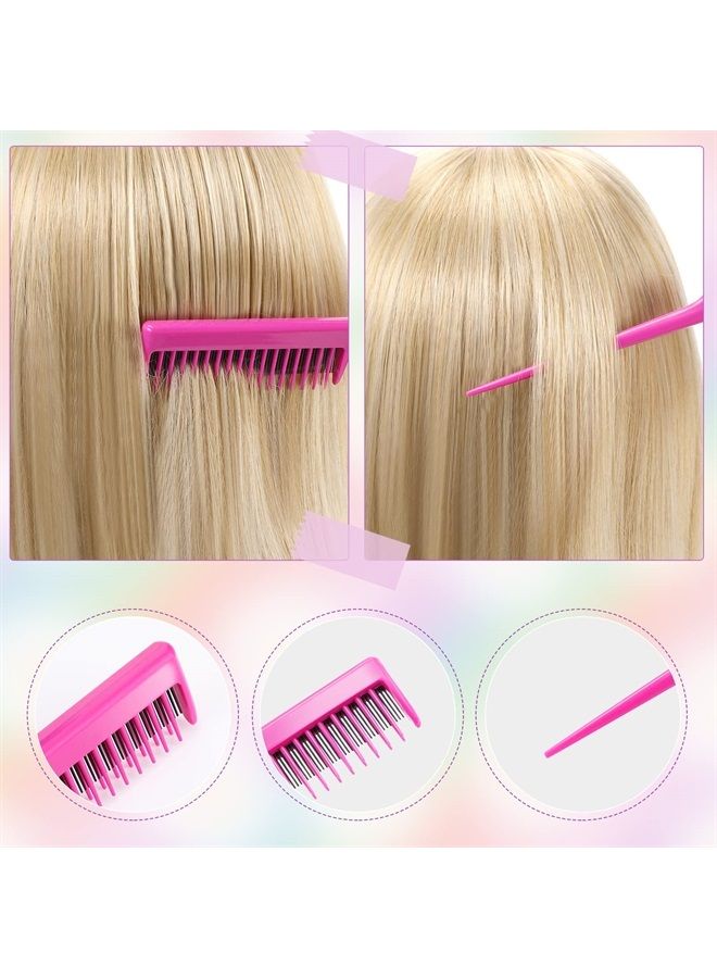 Zopeal 8 Pieces Teasing Brush Set Edge Brush Comb with Hair Clips Grooming Hair Styling Comb Teasing Dual Edges Hair Brush Triple Teasing Comb Sturdy Rat Tail Comb for Women Girls Kids Hair Stylists (Pink) - Image 2