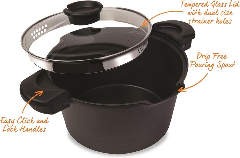 Master Pan 5 QT. Non-Stick Stock N’ Pasta Pot w/Locking Handles and Easy Pour Strainer, 9” - Image 4