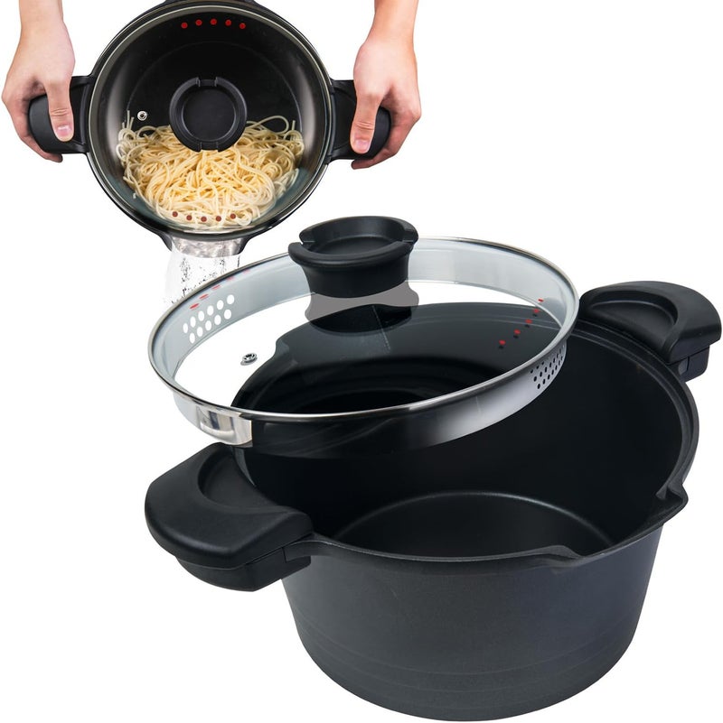Master Pan 5 QT. Non-Stick Stock N’ Pasta Pot w/Locking Handles and Easy Pour Strainer, 9” - Image 1