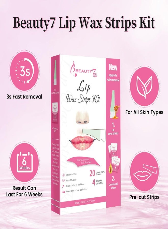 Beauty7 Lip Wax Strips Kit, Facial Wax Strips- 20 pcs Waxing+ 4 Soothing Oil Wipes for Facial Hair Removal, Ideal for All Skin Types for Women - Image 2