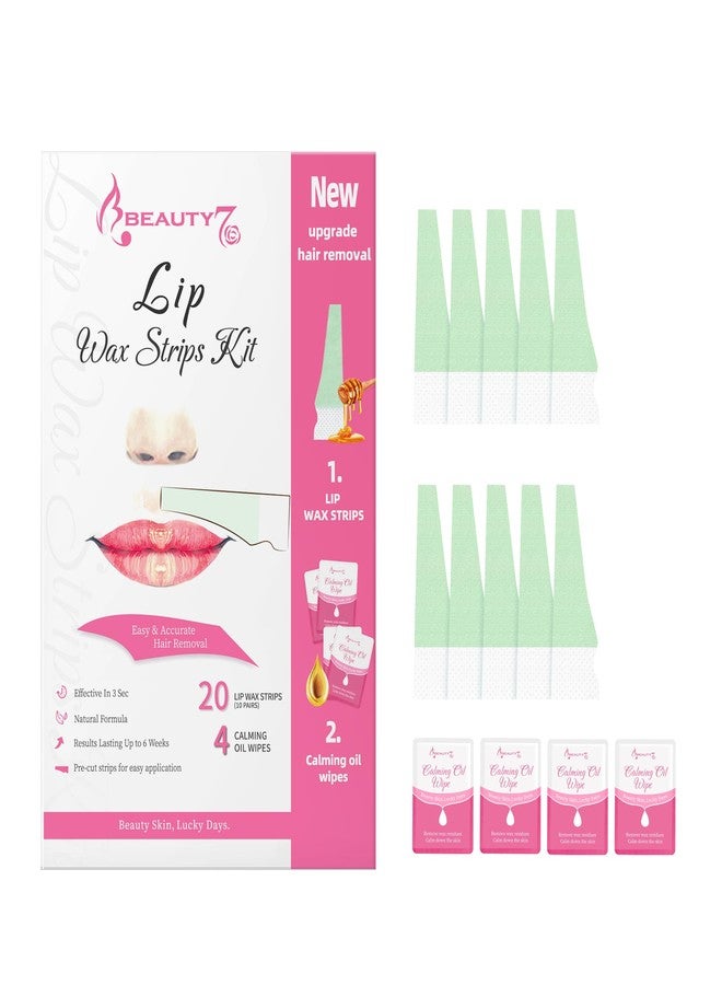 Beauty7 Lip Wax Strips Kit, Facial Wax Strips- 20 pcs Waxing+ 4 Soothing Oil Wipes for Facial Hair Removal, Ideal for All Skin Types for Women - Image 1