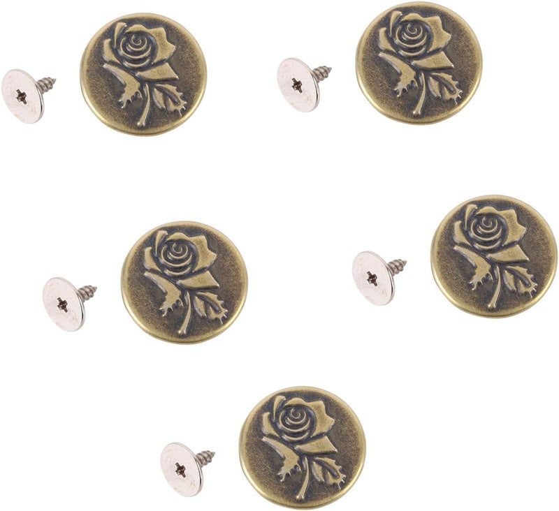 SUNGOOYUE Metal Pants Buttons Kit of 50 with Rose Pattern Stainless Steel Antique Brass and Screws, Adjustable Buckle Pins - Image 1