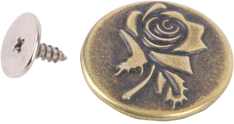 SUNGOOYUE Metal Pants Buttons Kit of 50 with Rose Pattern Stainless Steel Antique Brass and Screws, Adjustable Buckle Pins - Image 5