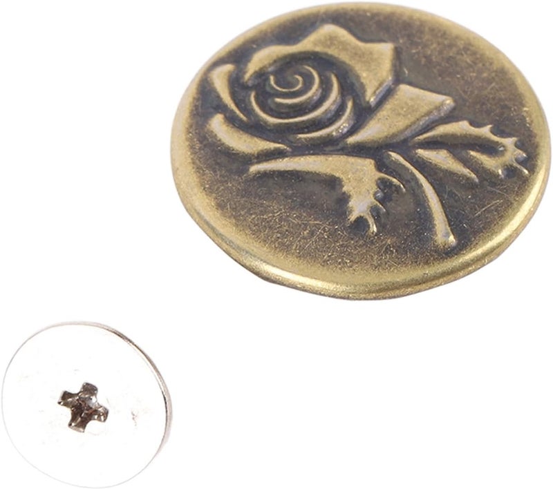SUNGOOYUE Metal Pants Buttons Kit of 50 with Rose Pattern Stainless Steel Antique Brass and Screws, Adjustable Buckle Pins - Image 2