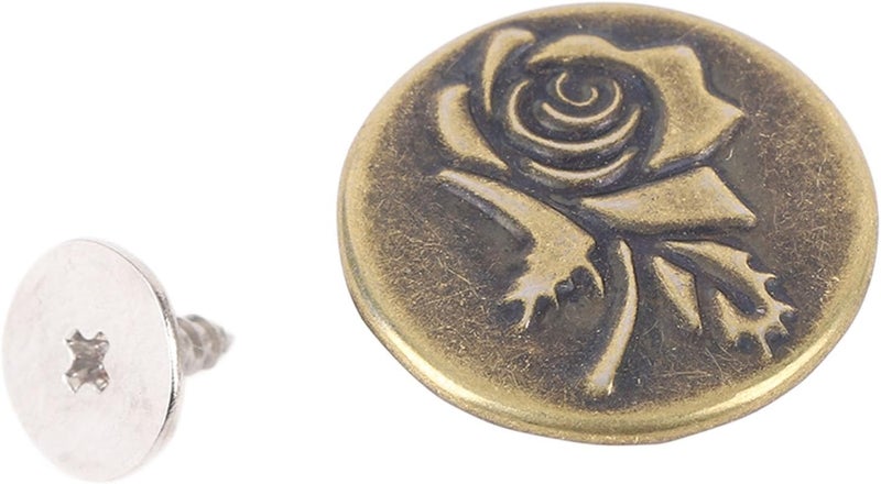 SUNGOOYUE Metal Pants Buttons Kit of 50 with Rose Pattern Stainless Steel Antique Brass and Screws, Adjustable Buckle Pins - Image 3