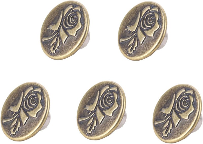 SUNGOOYUE Metal Pants Buttons Kit of 50 with Rose Pattern Stainless Steel Antique Brass and Screws, Adjustable Buckle Pins - Image 4