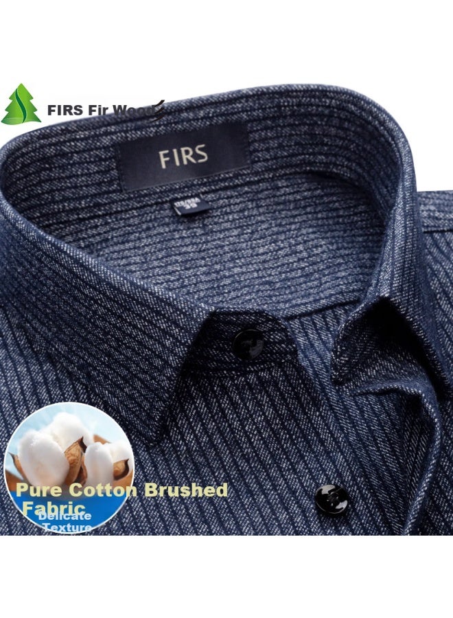 Firs Men's Long-sleeve Plaid Shirt, Spring Casual Business All-cotton Dress Shirt, Gray Stripes, Size 40 - Image 1