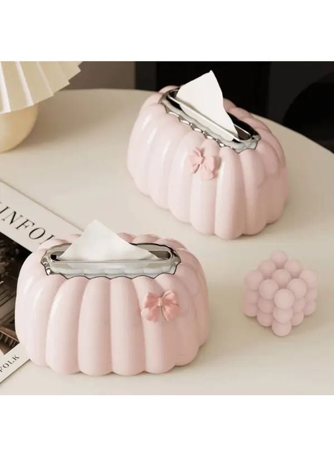 Cream Pink Nordic Pumpkin Tissue Box Storage For Living Room Desktop - Image 3