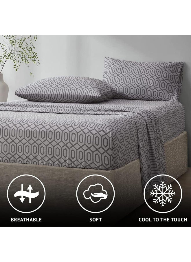 Comfort Spaces - Comfort Spaces 144TC Cotton Sheet Set Breathable, Lightweight, Soft with Elastic Deep Pocket, Modern All Season Cozy Bedding, Matching Pillow Case, Queen, Diamond Sliver 4 Piece - Image 1