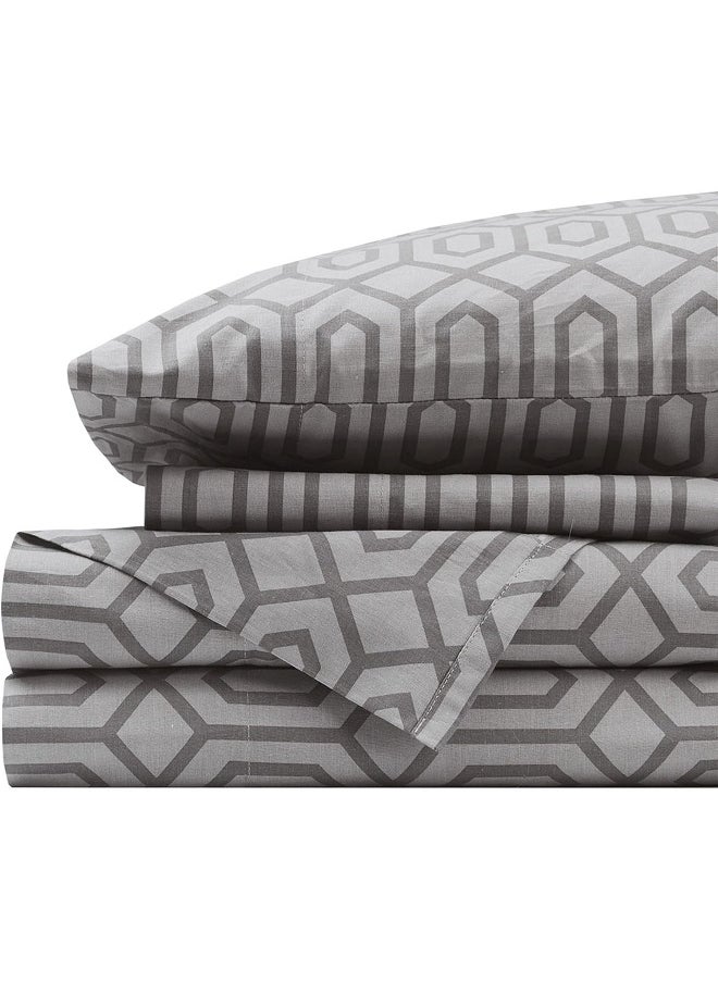 Comfort Spaces - Comfort Spaces 144TC Cotton Sheet Set Breathable, Lightweight, Soft with Elastic Deep Pocket, Modern All Season Cozy Bedding, Matching Pillow Case, Queen, Diamond Sliver 4 Piece - Image 1