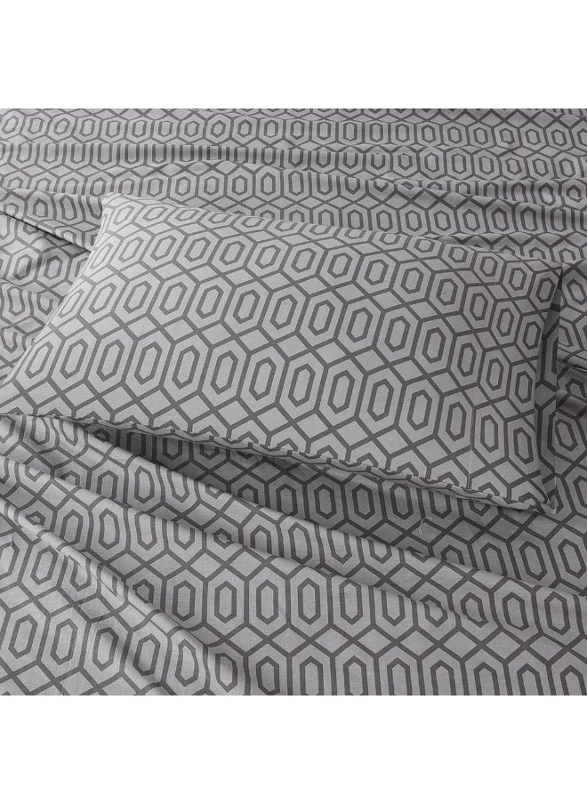 Comfort Spaces - Comfort Spaces 144TC Cotton Sheet Set Breathable, Lightweight, Soft with Elastic Deep Pocket, Modern All Season Cozy Bedding, Matching Pillow Case, Queen, Diamond Sliver 4 Piece - Image 1
