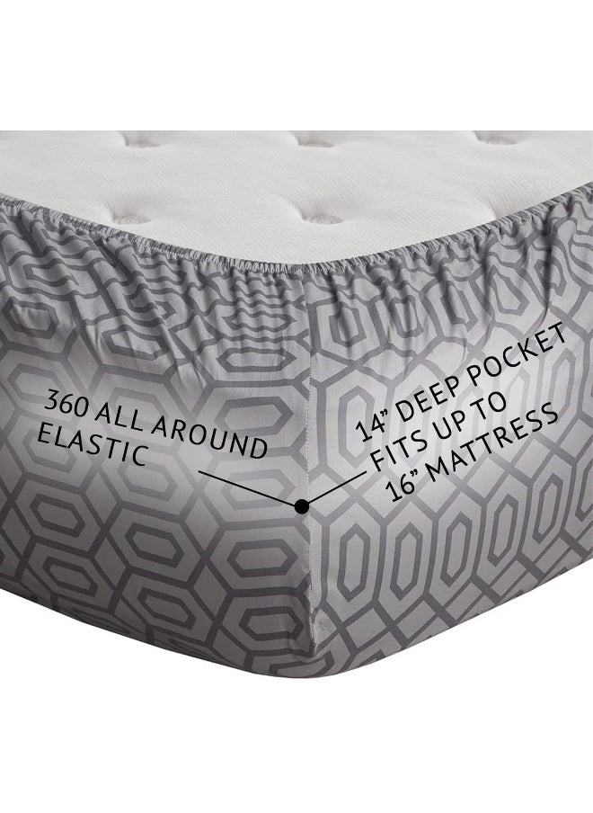 Comfort Spaces - Comfort Spaces 144TC Cotton Sheet Set Breathable, Lightweight, Soft with Elastic Deep Pocket, Modern All Season Cozy Bedding, Matching Pillow Case, Queen, Diamond Sliver 4 Piece - Image 1