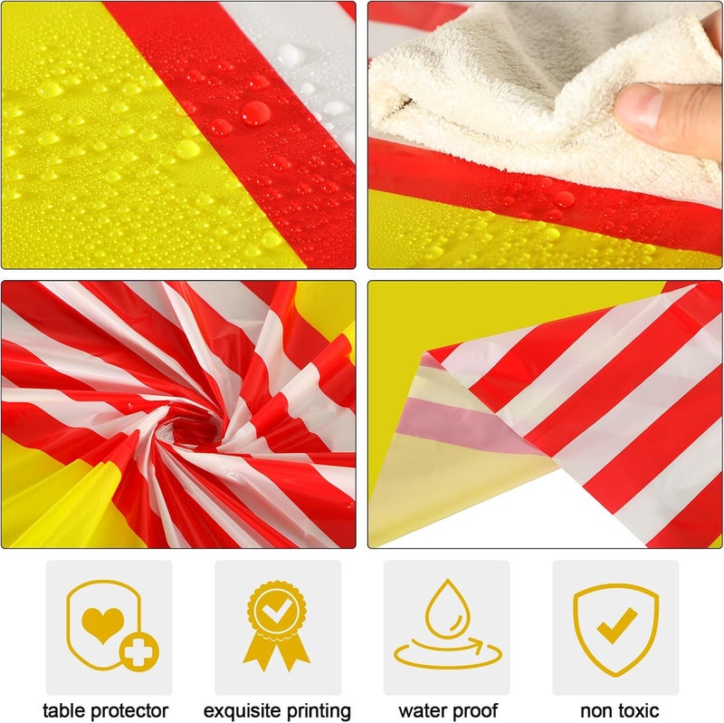 Oudain 6 Pcs Striped Tablecloth 108 x 54 Inch Rectangle Table Cover Disposable Plastic Table Cloth Waterproof Tablecloth Plastic Table Cover for Birthday Wedding Bridal (Red White Blue Yellow) - Image 2