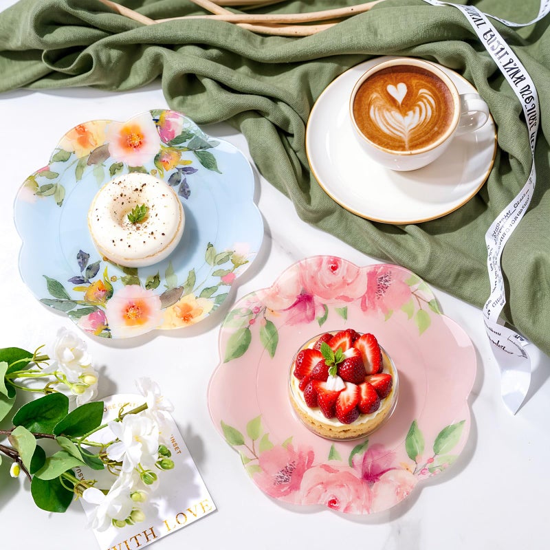 Joyido 60Pcs Floral Plastic Plates - 7.5inch Dessert Plate Disposable - Heavy Duty Tea Party Plates - Premium Flower Plate Decorations for Birthday Baby Shower Wedding Party Supplies - Image 5