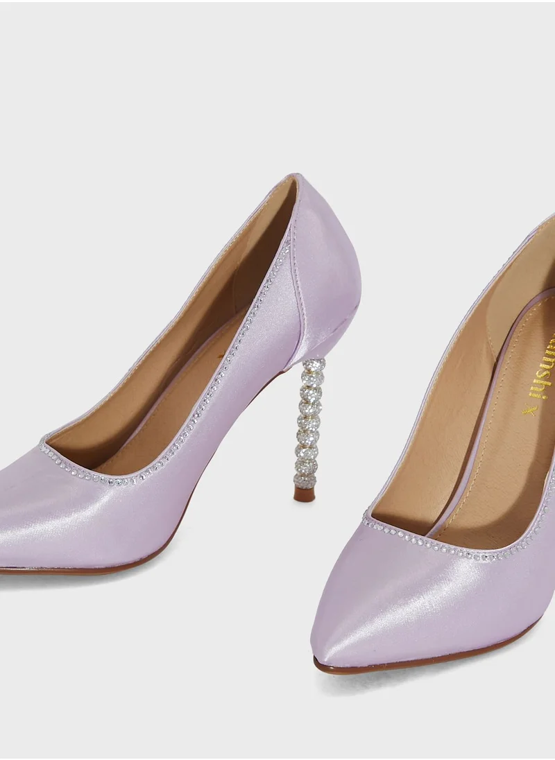 Namshi x Satin Diamante Trim And Heel Pump