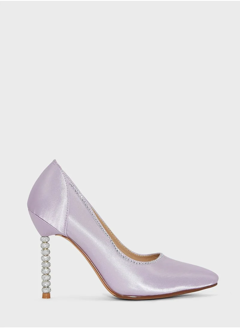 Namshi x Satin Diamante Trim And Heel Pump