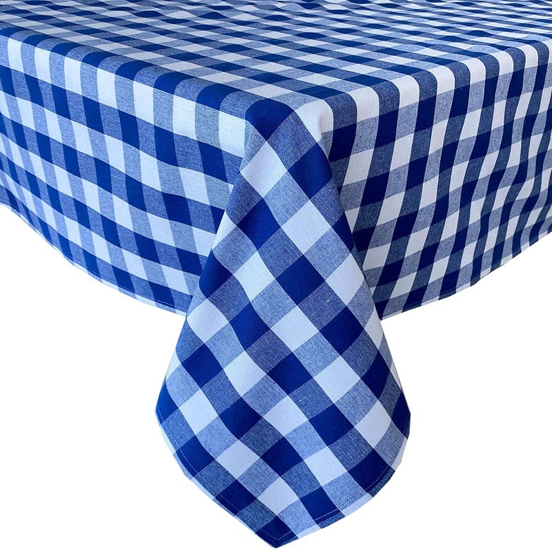ATOOTFUSION Cotton Checkered Tablecloth - Stain Resistant and Wrinkle Resistant Washable Table Cloth for Dining Room, Gingham Pattern (Blue and White, 6 Seater, 60x84 Inches) - Image 5