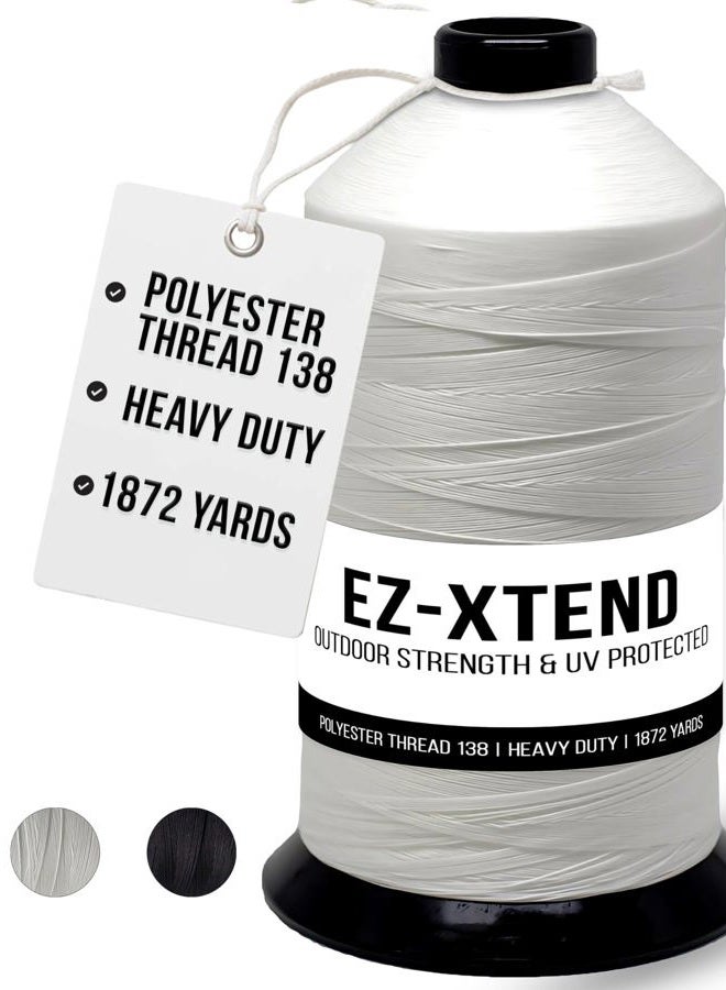 EZ-Xtend #138 خيط بوليستر مقوى 100% مصنوع في أمريكا لتطبيقات خياطة الأقمشة الخارجية والبحرية، مظلات، أغطية، قماش. للاستخدامات الثقيلة وآلات الخياطة الصناعية (أبيض، 8 أونصات) - Image 1