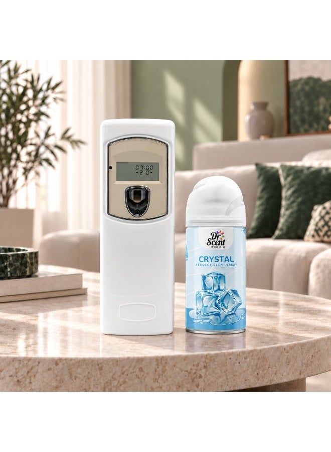 Dr Scent Automatic Air Freshener Wall Mount Dispenser LCD Auto Aerosol Spray Dispenser for Indoors (White) & Air Freshener Crystal Aerosol Spray (300ml) Bundle - Image 2