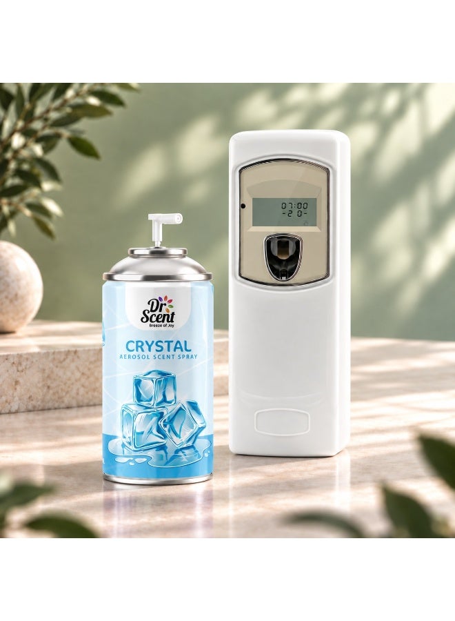 Dr Scent Automatic Air Freshener Wall Mount Dispenser LCD Auto Aerosol Spray Dispenser for Indoors (White) & Air Freshener Crystal Aerosol Spray (300ml) Bundle - Image 5