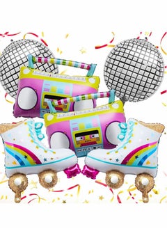 Excefore Roller Skate Boom Box Balloon Silver Disco Ball Balloons - 22 Inch,  Pack of 6, 4D for Decor, 70s Party Decorations  - Image 1