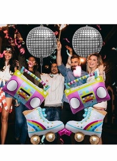 Excefore Roller Skate Boom Box Balloon Silver Disco Ball Balloons - 22 Inch,  Pack of 6, 4D for Decor, 70s Party Decorations  - Image 5