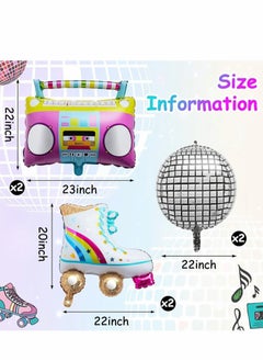 Excefore Roller Skate Boom Box Balloon Silver Disco Ball Balloons - 22 Inch,  Pack of 6, 4D for Decor, 70s Party Decorations  - Image 3