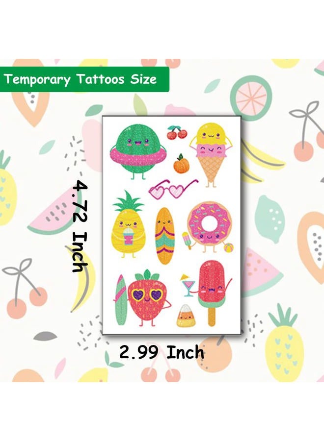 Hohamn Glitter Fruit Temporary Tattoos for Kids - 100+ Cartoon Fruit Summer Tattoos for Girls Boys Birthday Party Supplies Favors - Image 3