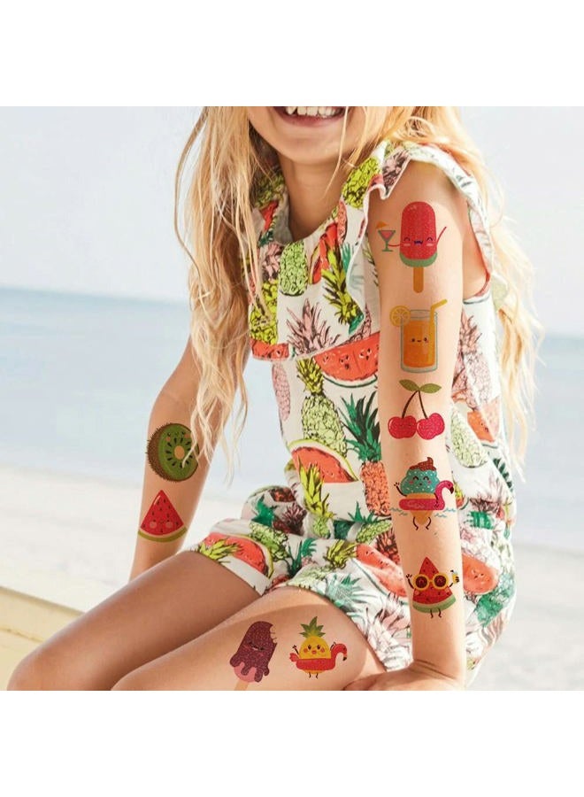 Hohamn Glitter Fruit Temporary Tattoos for Kids - 100+ Cartoon Fruit Summer Tattoos for Girls Boys Birthday Party Supplies Favors - Image 4