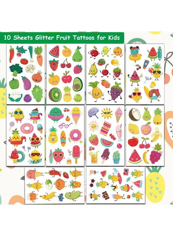 Hohamn Glitter Fruit Temporary Tattoos for Kids - 100+ Cartoon Fruit Summer Tattoos for Girls Boys Birthday Party Supplies Favors - Image 2