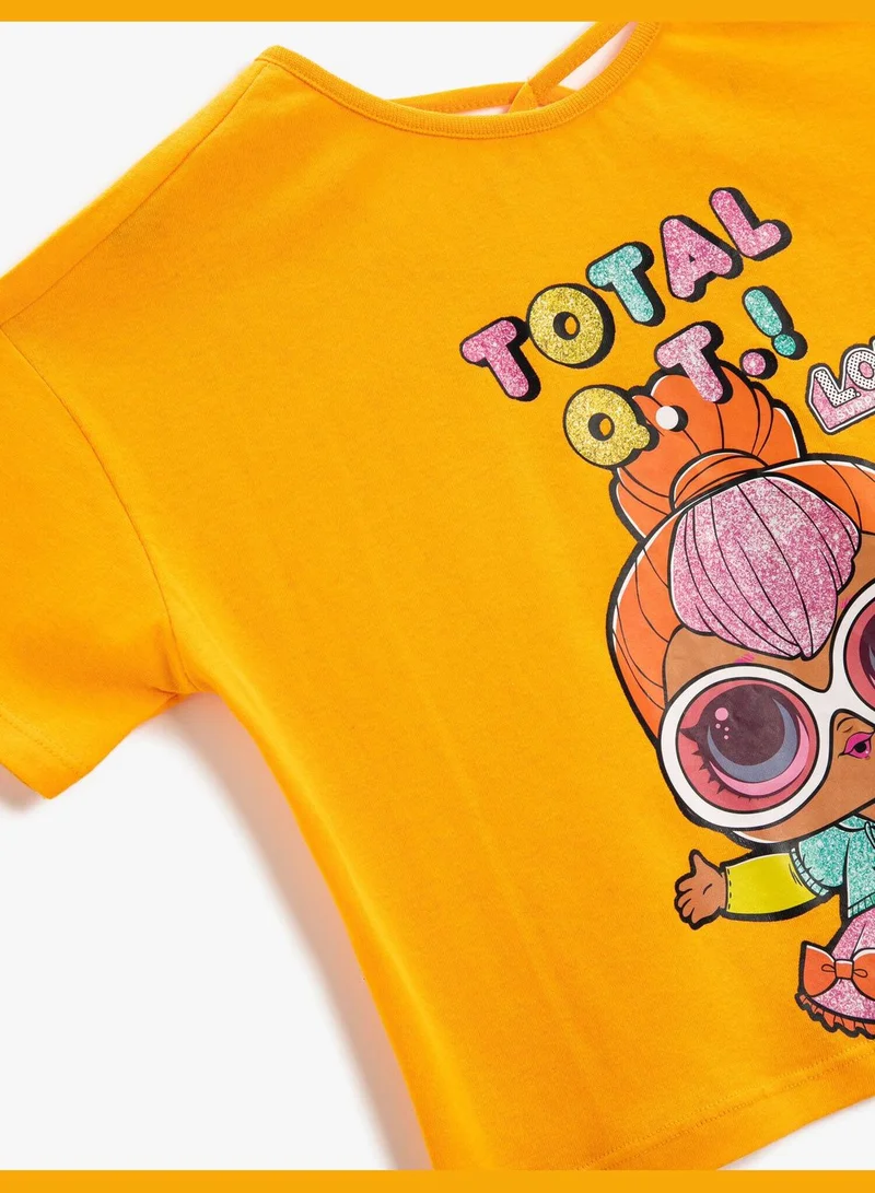 KOTON Lol Printed Crop T-Shirt Licensed Short Sleeve Crew Neck Cotton